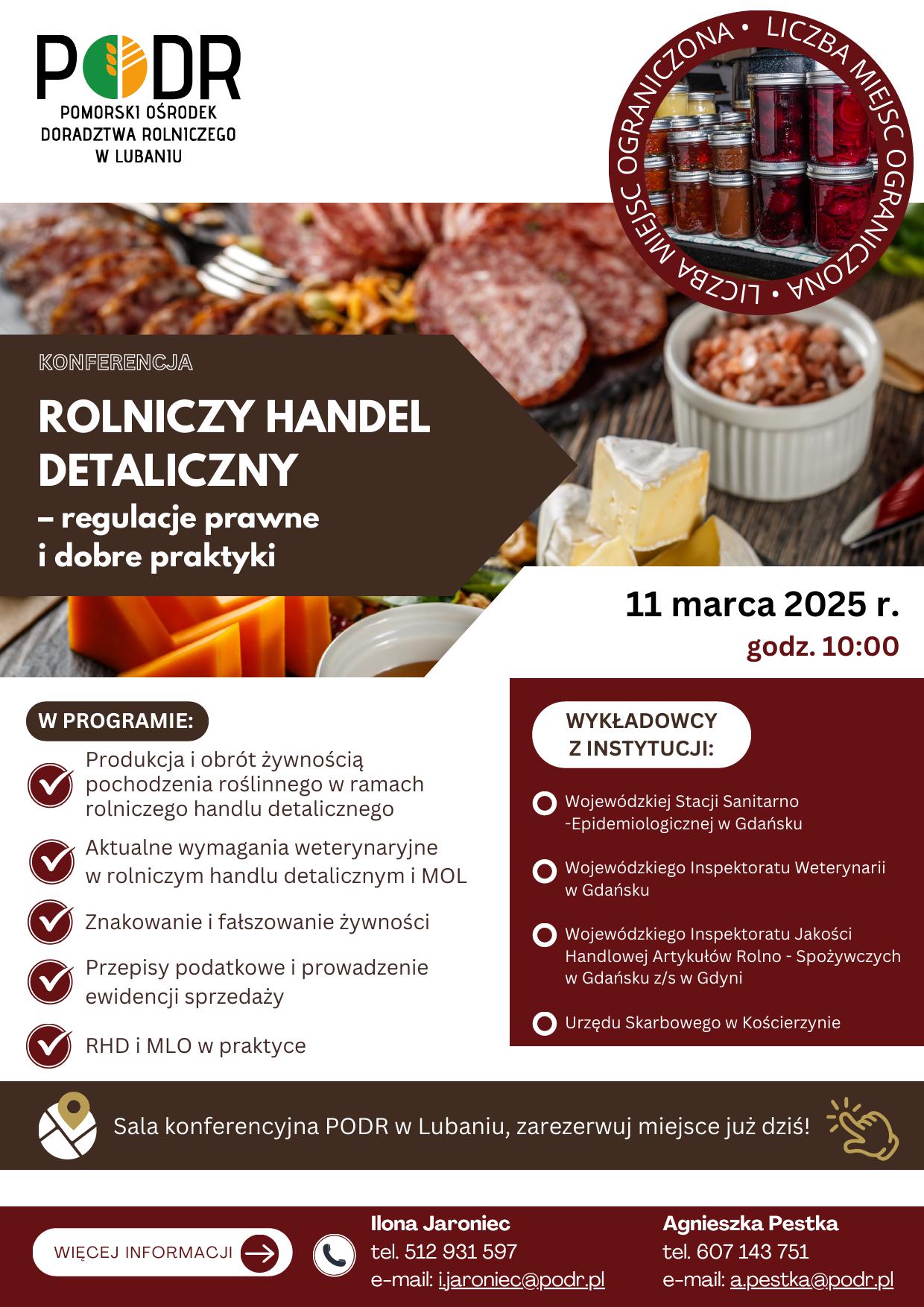 Plakat promujący konferencję pt. „Rolniczy Handel Detaliczny- regulacje prawne i dobre praktyki”